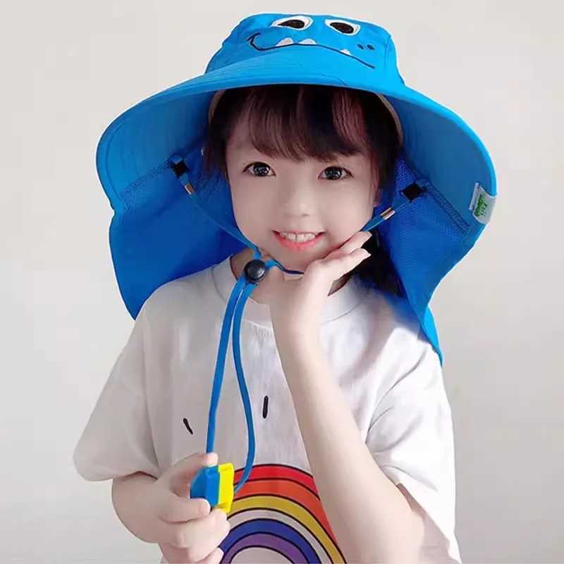 Childrens summer bucket hat UV protection outdoor beach sun hat boys and girls flip adjustable wide eaves hatW240713