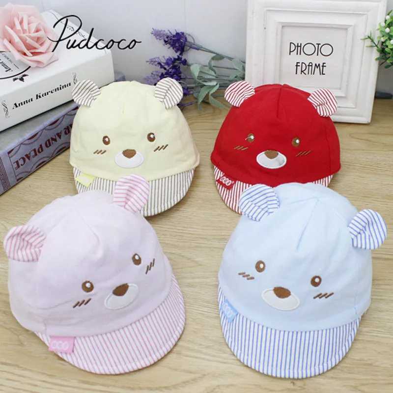 2018 New 4-Color Newborn Baby Boys and Girls Baseball Hat Neutral Bear Striped Hat Cute Bear Ear HatW240713