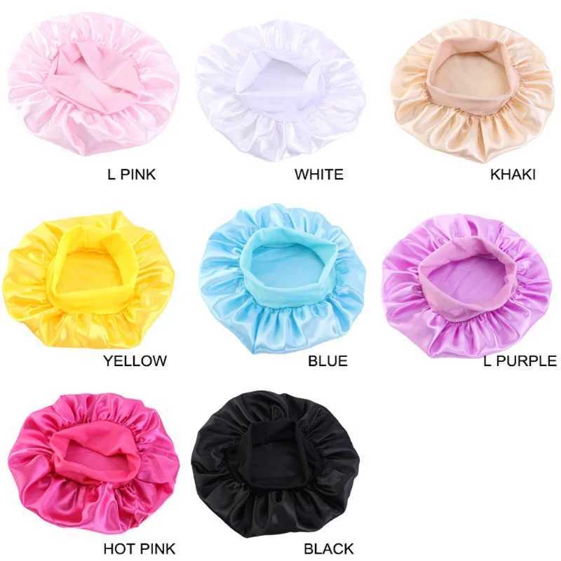 8-color childrens and girls silk satin hat Turban hat wide elastic band night sleep hatW240713