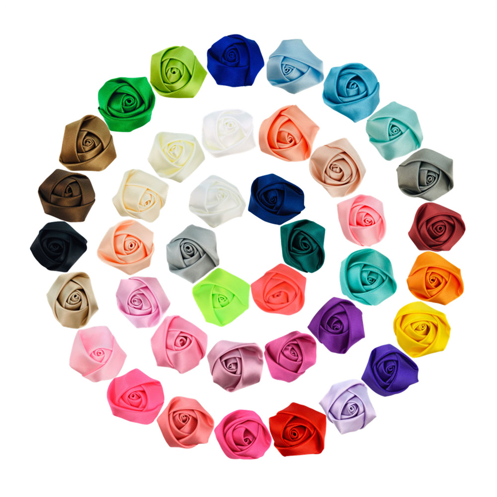 Roses Flowers Accessories Satin Ribbon Handmade 4cm Mini Rosette For Girl Kids Woman Christmas Wedding Hairband Festival Packaging Without Hair Clip 1