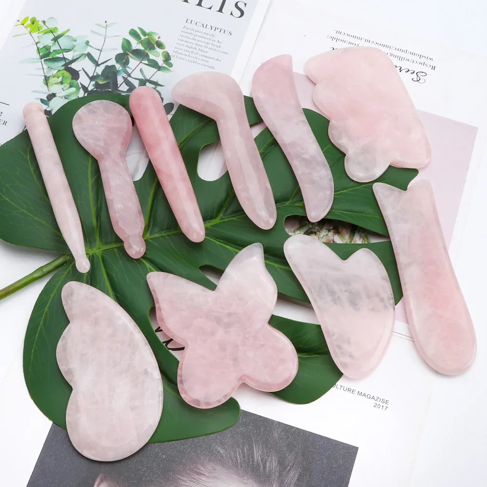 Natural rose quartz jade melon sand board hair massage hair pink quartz massage stone melon sand scraping 240713