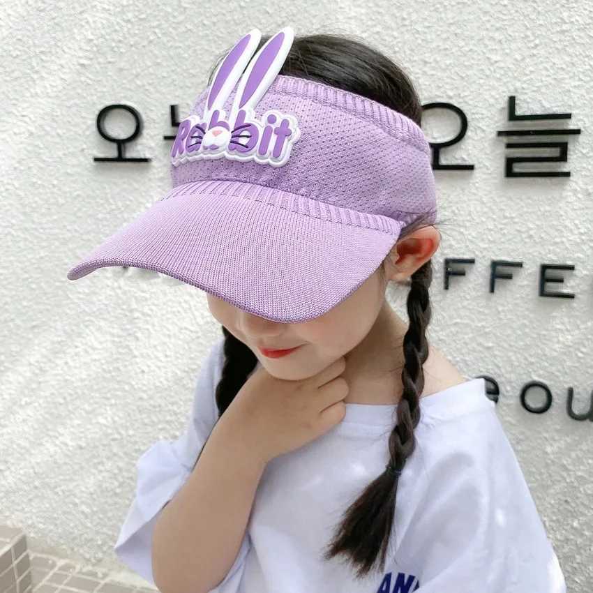 3-12 Year Childrens Summer Hat Cute Cartoon Rabbit Wing Visual Childrens Boys and Girls 2023 New Thin Hollow Breathable Childrens Top CoverW240713