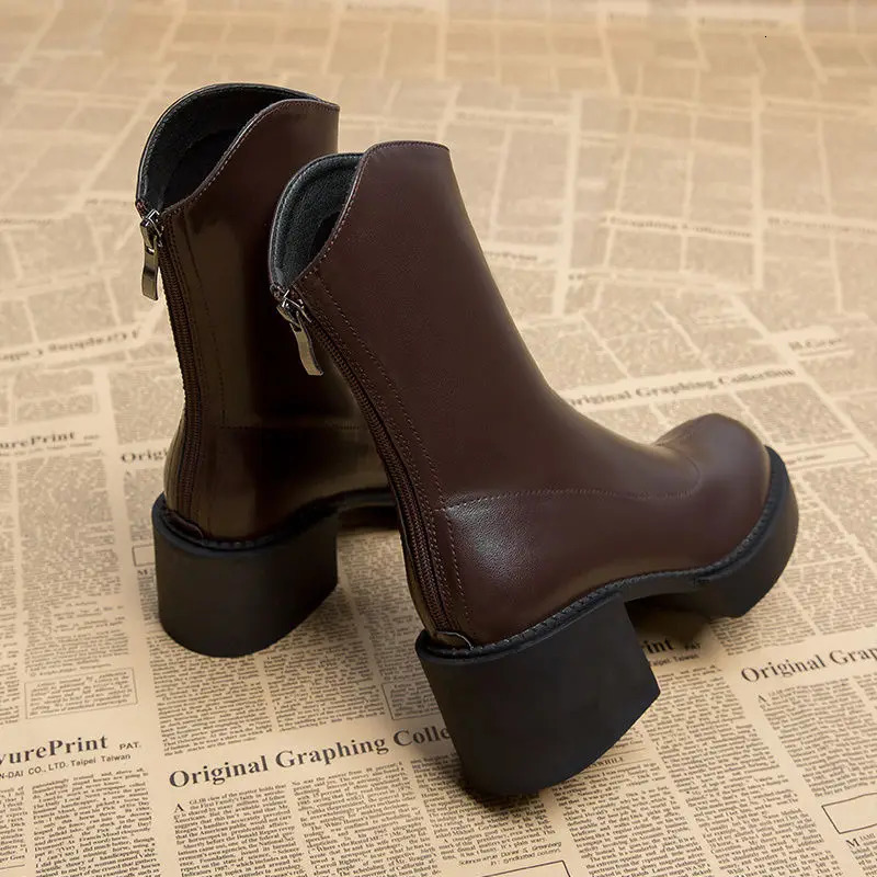 Heeled Footwear Womens Ankle Boots Work Very High Heels Brown Chunky Platform Short Shoes For Woman Waterproof Booties Black Pu 240708