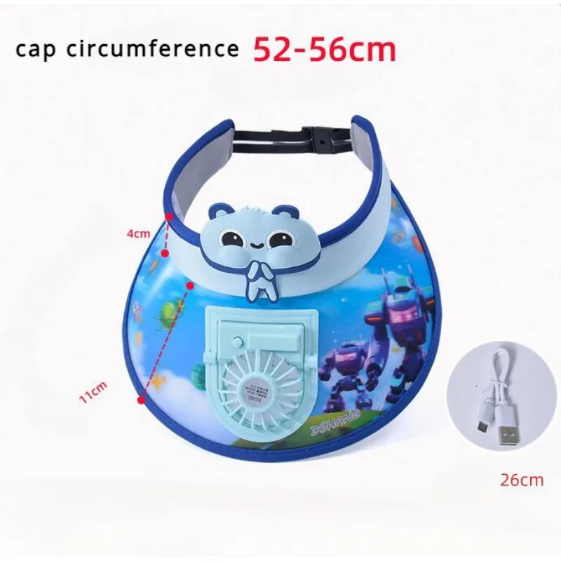 Kids Sunhat with Fan Large Sun Protection Adjustable Children Sun Protection Hat Outdoors USB Fan Sun Hat Cartoon Baby Visors 240704
