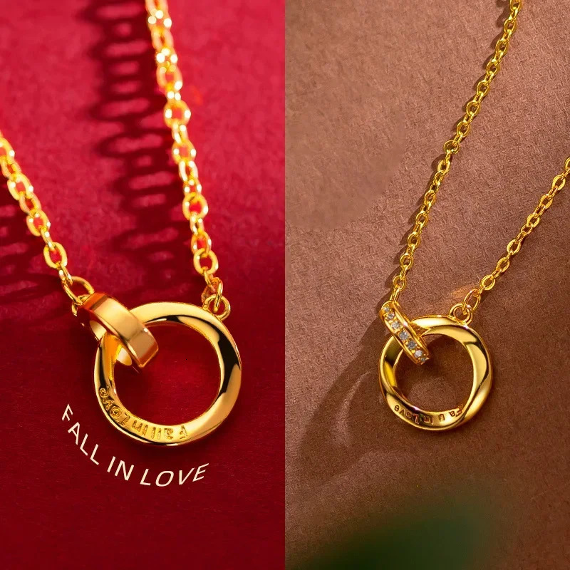 The Same 24K Gold 999 Real Gold Mobius Ring Necklace for Women in the Gold Store Interlocking Clavicle Necklace AU750 240710