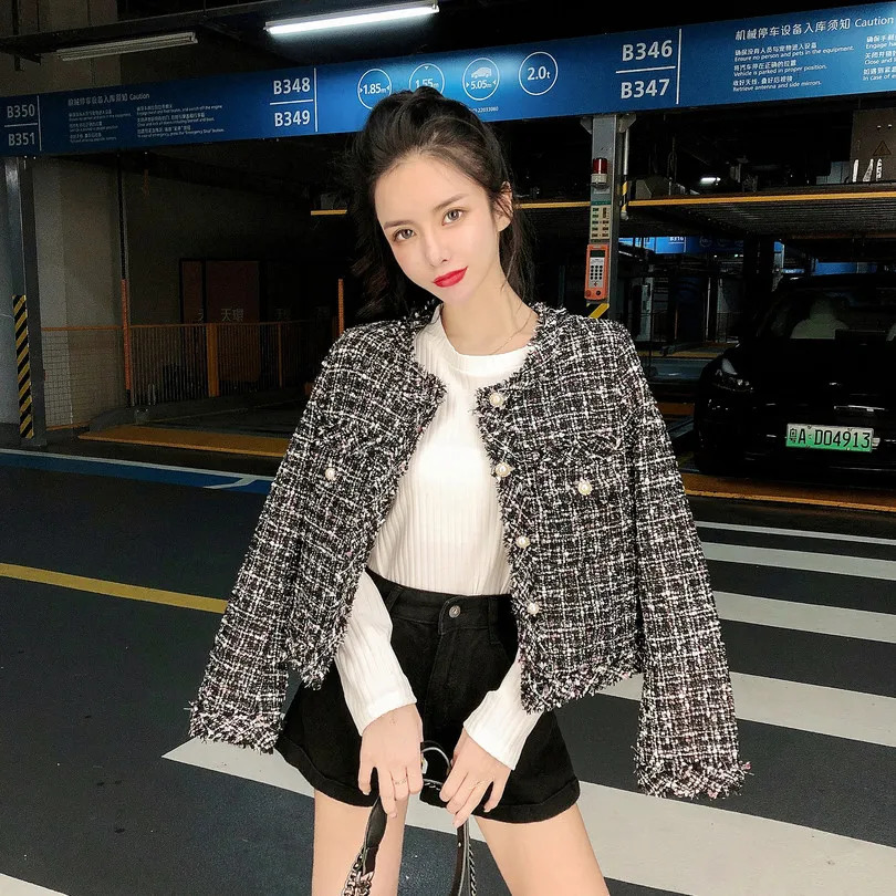 HMA Fashion Spring Women High Quality Single-Breasted Tweed Woolen Coat Round Neck Long Sleeve Tassel Jacket 240712