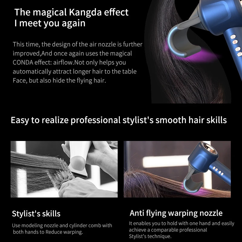 Professional Hair Dryer Leafless Hair Dryer Salon Negative Ionic Blow Hair Dryers Cold Air Blow Dryer 240708
