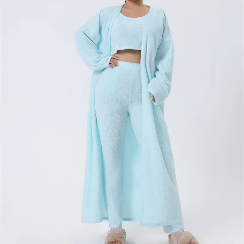 Cozy Knit 3 Pieces Set Fluffy Pajamas Women Casual Sleepwear Tank Top and Shorts Plus Size Hoodie Leisure Homsuit Winter Pijamas 240712