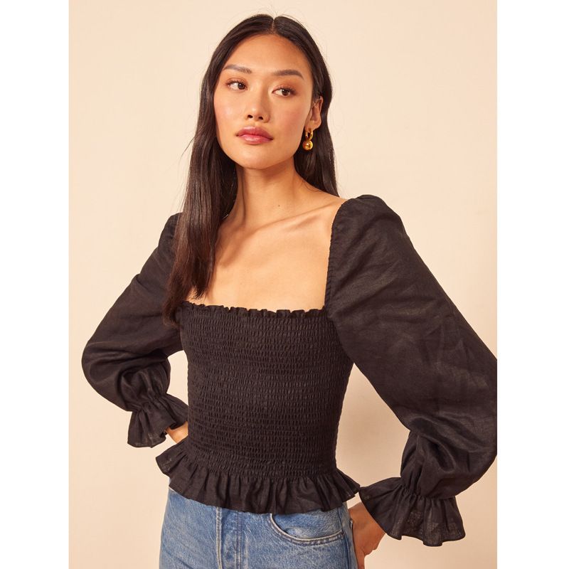 245 # Ref Linen Long Sleeved Short Floral Top 2021 Summer New French Women's Clothing Bifurcated Novelty Short Temperament SKINNY DRESS Silk Dres
