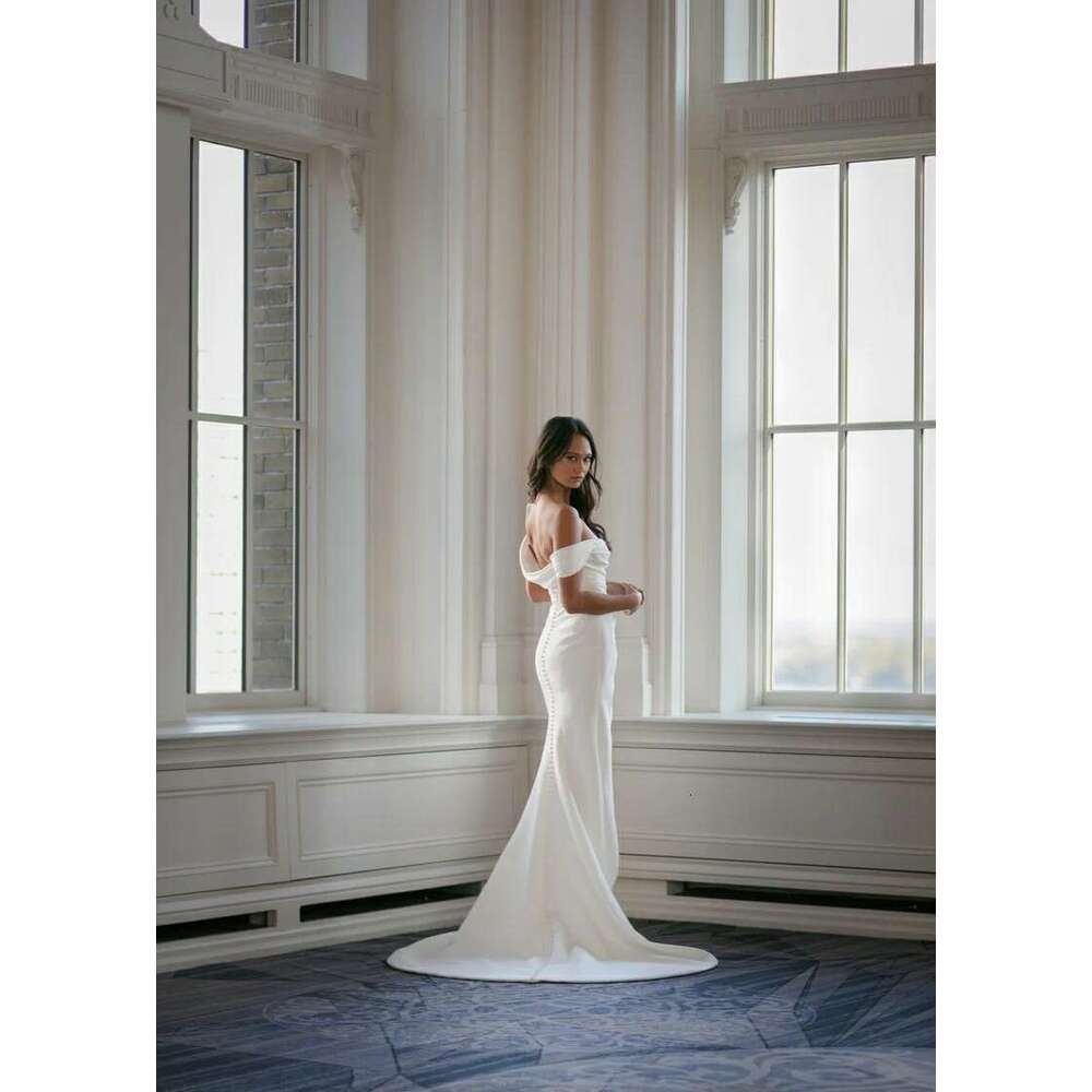 Simple Off The Shoulder Pleat Soft Satin Mermaid Wedding Dresses Side Slit Custom Made Formal Bridal Grown 2024 Rode De Morrie