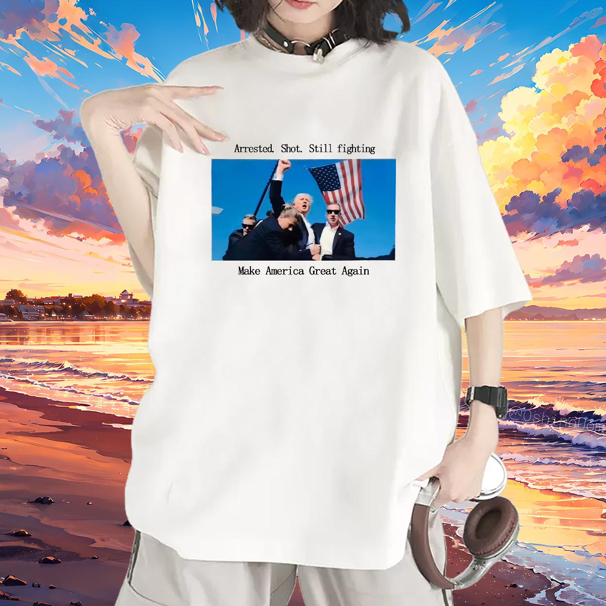 2024 DIY T-Shirts for Women Arrested. Shot. Still fighting Hip Hop Cotton Comfortable 230g 100% Cotton Unisex Tshirts DIY Anime Designer Nice Tops Tee