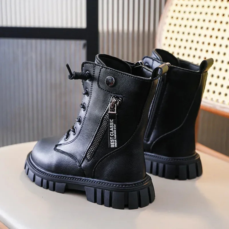 Black Girls Boots Drop PU Children Fashion Casual Short Boots Simple Princess Boot Narrow Band Kids Boots Chic 240710