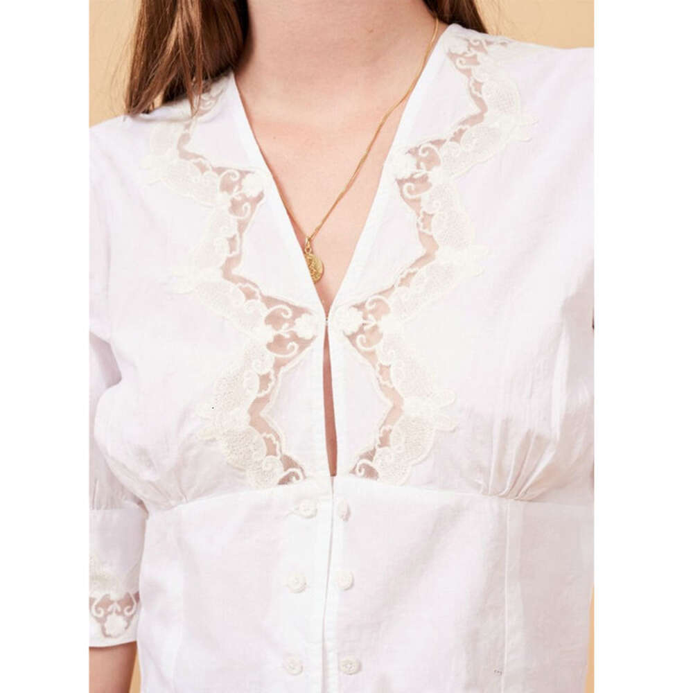 325 # Ref Pure Cotton Lace Hollow Top 2021 Summer New French Style Women's Clothing Self-cultivation Loose Sexy Novelty BOHO DRESS Round Neck Dre
