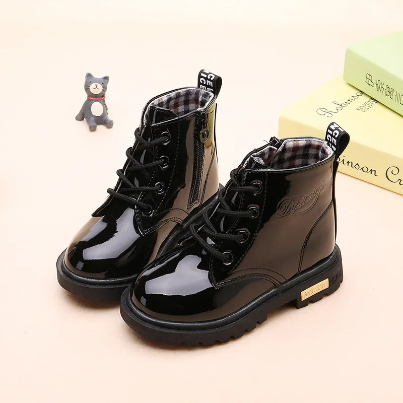 Spring Autumn Ankle Boots for Girls Black/Red/Pink/Yellow Toddler Boy Boots Childrens Kids Leather Shoes Kids Waterproof A11171 240710
