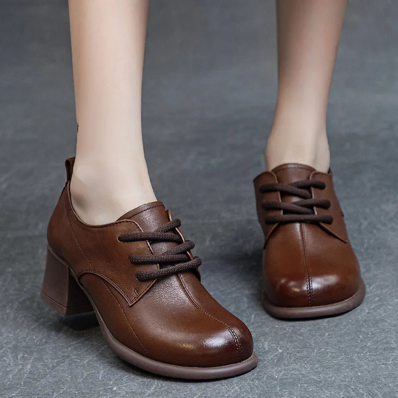 Koznoy 5cm Retro British Moccasins Cow Genuine Leather Platform Wedge Rubber Lace Up Mary Jane Spring Autumn Women Natural Shoes 250227