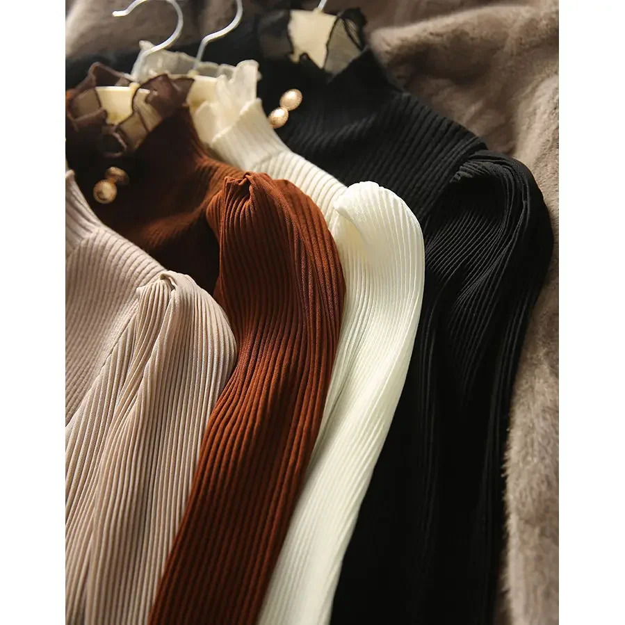 Autumn Korean Vintage Half Turtleneck Cardigan Women Long Sleeve Single Breasted Sweater Japanese Sweet Slim Fit Tops 240712