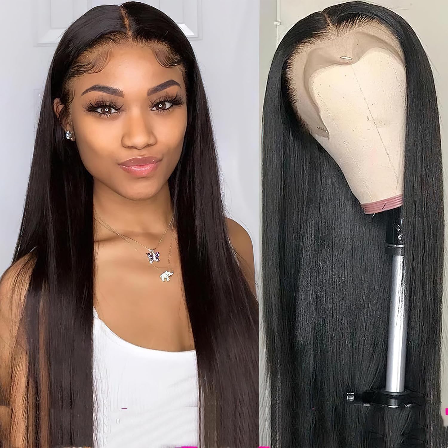 18'' Straight 360 Full Lace Wig Lace Front Wigs Human Hair 360 Lace Frontal Glueless Human Hair Wig Pre Plucked Long Straight Black Wig For 