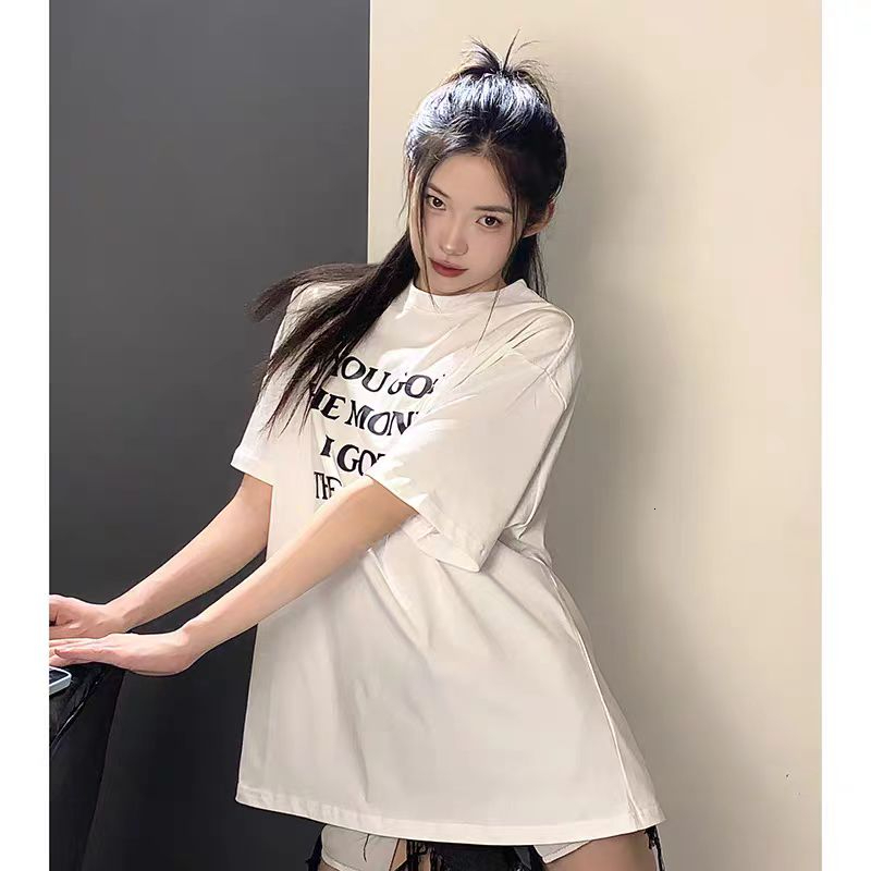 Combed 220g pure cotton short sleeved T-shirt for women's summer top, loose design, niche street style