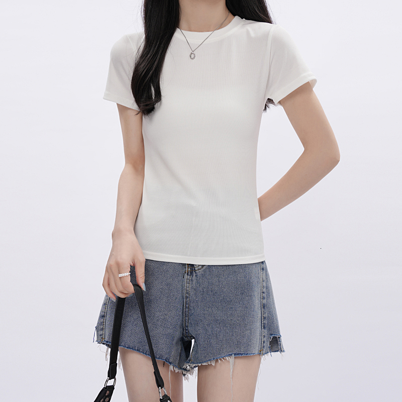 Black shoulder neck short sleeved T-shirt for women in summer, basic style, versatile round neck, slim fit and slimming, spicy girl top