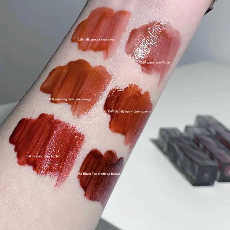 Waterproof Mirror Nude Lip Gloss Transparent Nude Dark Brown Red Lip Glaze Lasting Velvet Liquid Lipstick Women Makeup Cosmetic zxx240715