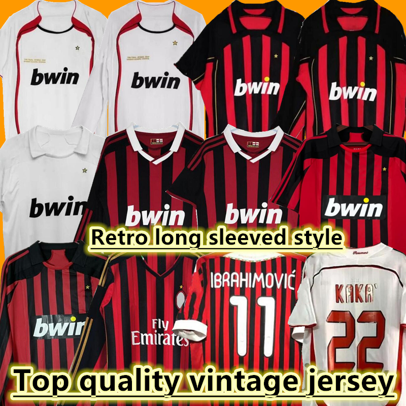 Retro soccer jerseys 95 96 02 03 04 05 06 07 09 10 11 12 13 14 AC KAKA MILAN IBRAHIMOVIC Maldini football shirts 06 07 08 09 10 PIRLO BAGGIO WEAH jersey Home away kids Shirts