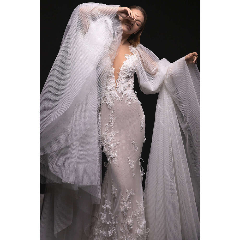 Mermaid Wedding Dresses Lone Detachable Sleeves Appliques Bridal Gowns Custom Made Backless Sweep Train Robe De Mariee