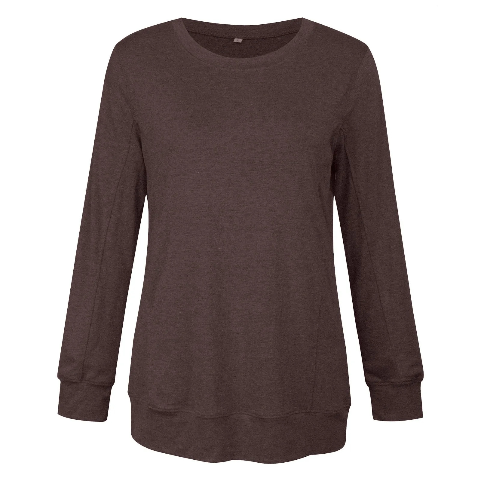 Elegant Long Sleeve Tops Round Neck Solid Color T Shirt For Womens Autumn Oversize Breath Comfty Casual 240712