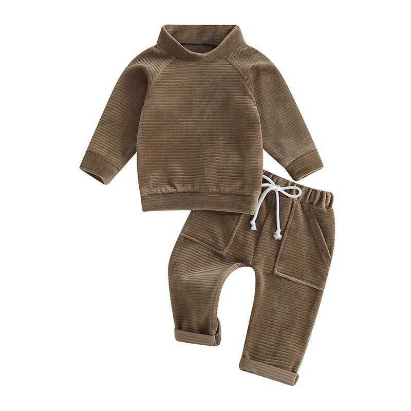 Clothing Sets 2023-06-19 Lioraitiin 0-4Years Toddler Baby Boy Girl 2Pcs Fall Outfit Striped Plush Long Sleeve Sweatshirt Solid Pants Set