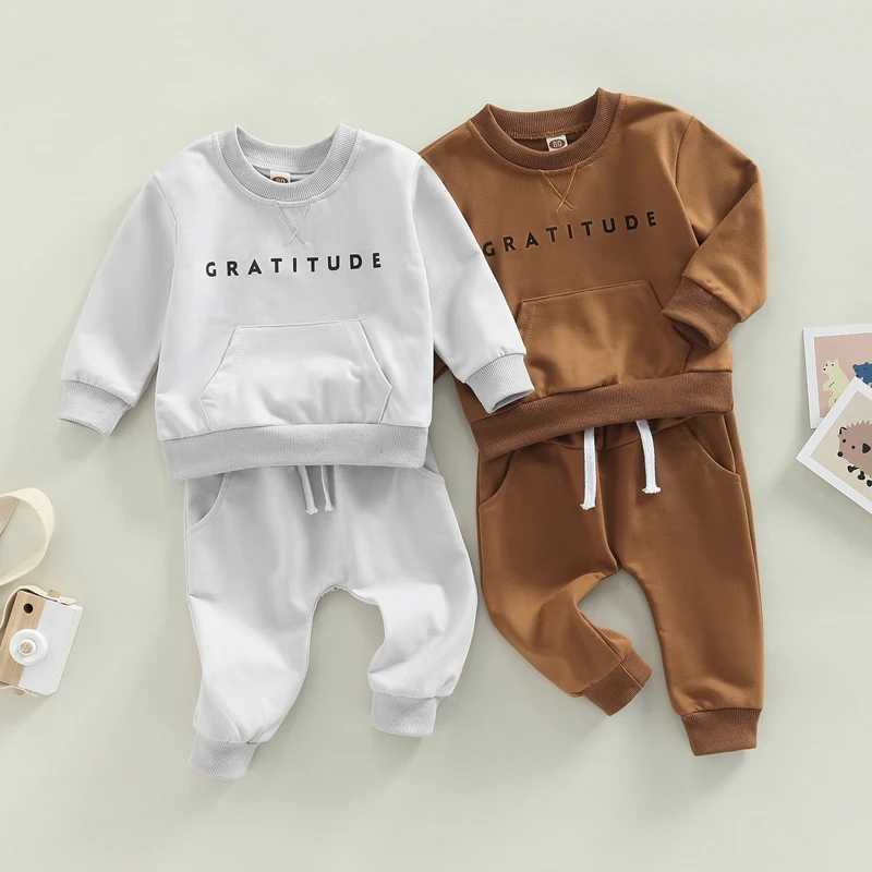 Clothing Sets 2022-10-19 Lioraitiin Baby Girls Boys 2Pcs Fall Outfit Letter Print Round Neck Long Sleeve Sweatshirts Tops Elastic Waist Pant