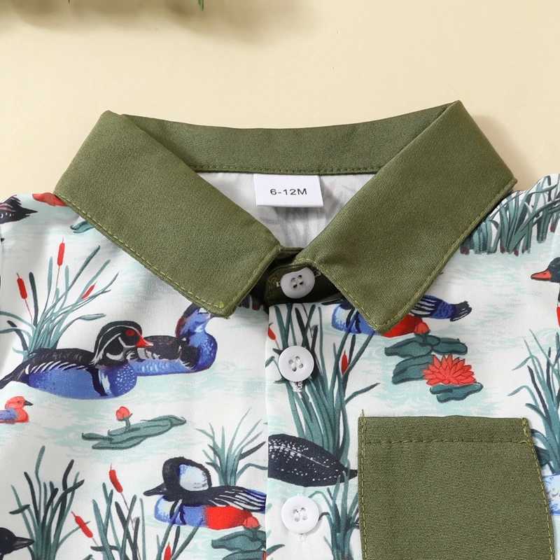 Clothing Sets 2024-05-05 Lioraitiin Baby Boys Summer Outfits Duck Print Button Short Sleeves T-Shirt and Elastic Shorts Set for 2 Piece Set