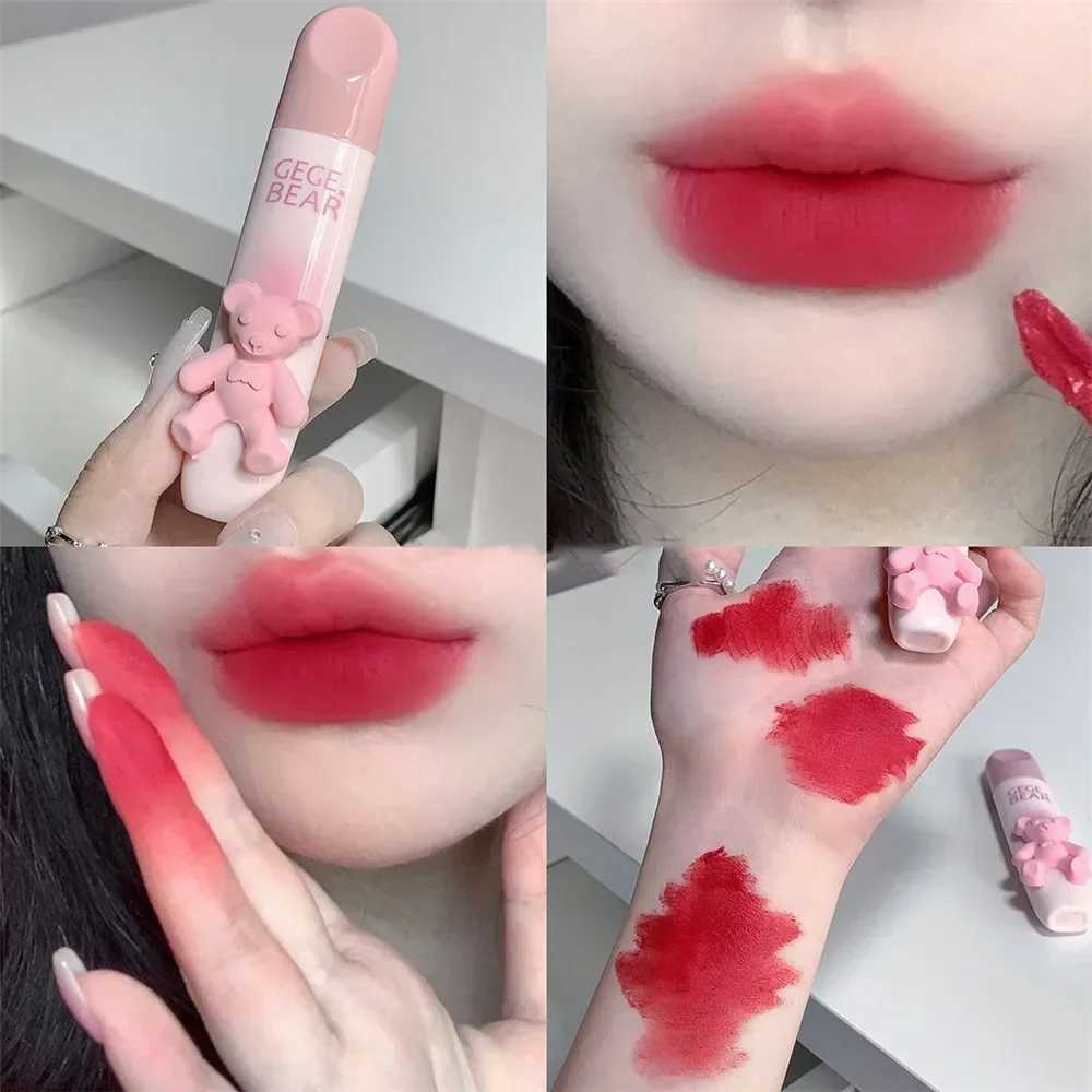 New Bear Velvet Lipstick Waterproof Matte Lip Glaze Long-lasting Non-stick Cup Chestnut Red-brown Lip Tint Mud Korean Makeup zxx240715