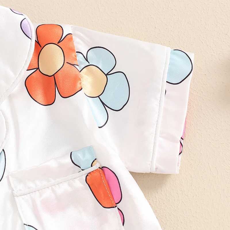 Clothing Sets 2024-04-18 Lioraitiin Little Girls Floral Print Pajama Set Short Sleeve Lapel Neck Single Breasted Tops Elastic Waist Shorts
