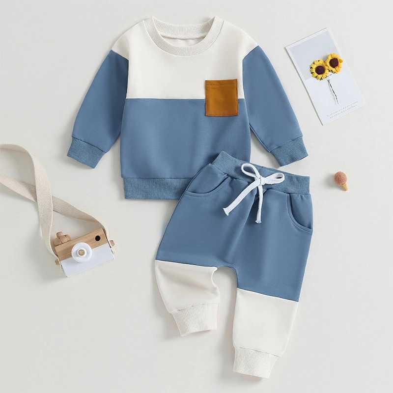 Clothing Sets 2023-05-19 Lioraitiin 0-3Years Baby Boy 2Pcs Autumn Pants Set Contrast Color Long Sleeve Crew Neck Sweatshirt Sweatpants Clothes