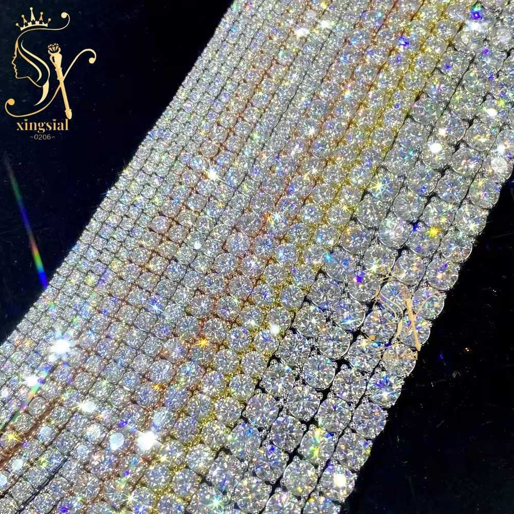 sial passed dia tester 5.0mm VVS DEF round shape gold plated women men moissanite sier tennis chain necklace