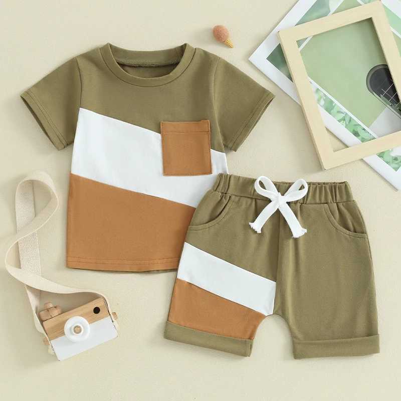 Clothing Sets 2024-01-30 Lioraitiin Toddler Boys Shorts Set Contrast Color Short Sleeve T-shirt with Elastic Waist Shorts Set Summer Outfit