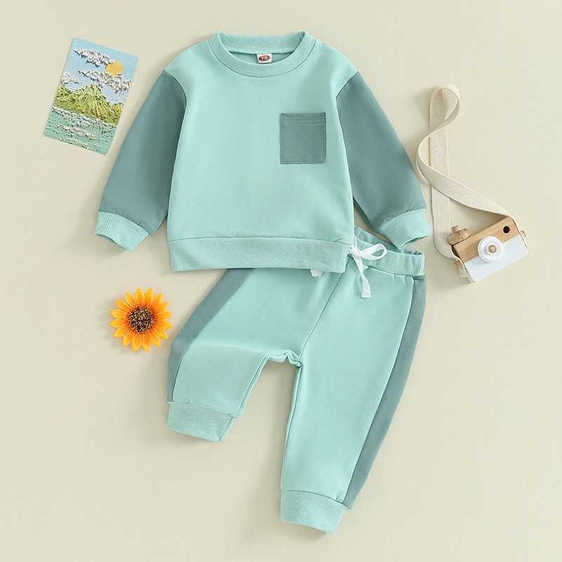 Clothing Sets 2023-09-19 Lioraitiin 0-3Y Baby Boys Pants Set Contrast Color Long Sleeve Crew Neck Sweatshirt +Elastic Waist Sweatpants Clothes