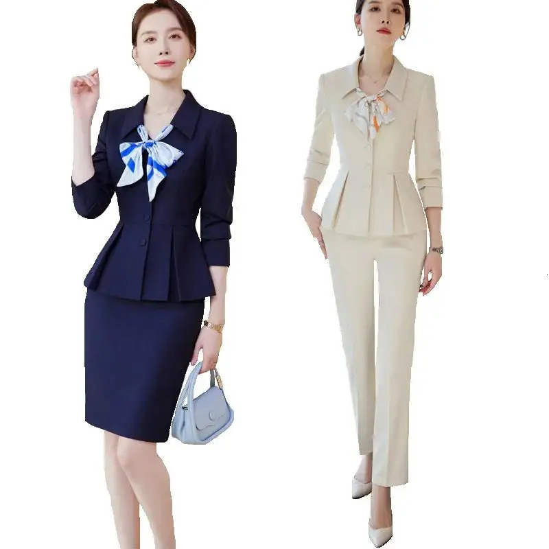 Spring Two Piece Set Women Suits Long Sleeve Blazer And Mini Skirt Elegant High Fashion Chic Lady 2 240704