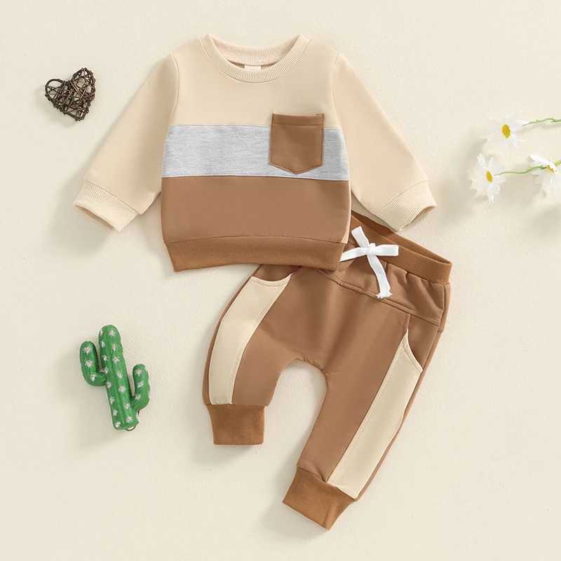 Clothing Sets 2024-06-04 Lioraitiin Baby Boy Track Suit Contrast Color Long Sleeve Sweatshirt and Elastic Pants 2 Piece Outfits for Toddler
