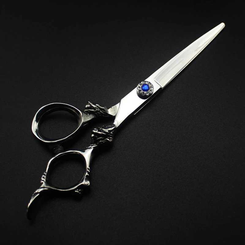 Professional Japan 440c 6 gem dragon hair cutting scissors haircut thinning barber haircutting shears Hairdresser scissorsCL240715 H260303