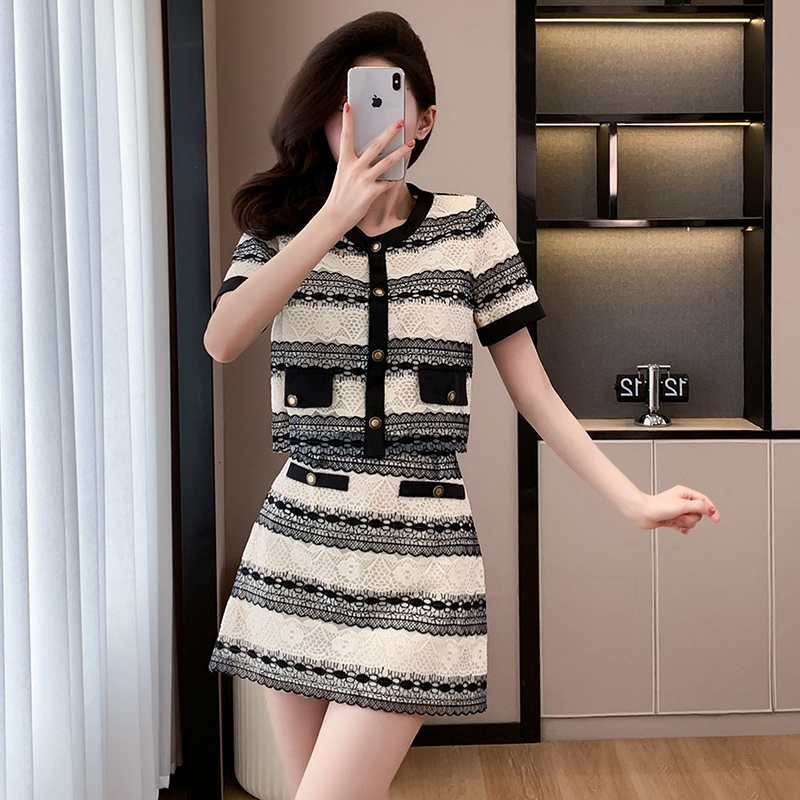 New product lighing delivery summer fragrant style lace western-style French socialite temperament small coat half skirt two-piece set