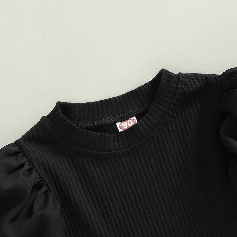 Clothing Sets 2022-06-13 Lioraitiin 0-6Years Toddler Girls T-shirt Trousers Fashion Ribbed Puff Long Sleeve Tops PU Leather Long Pants Belt