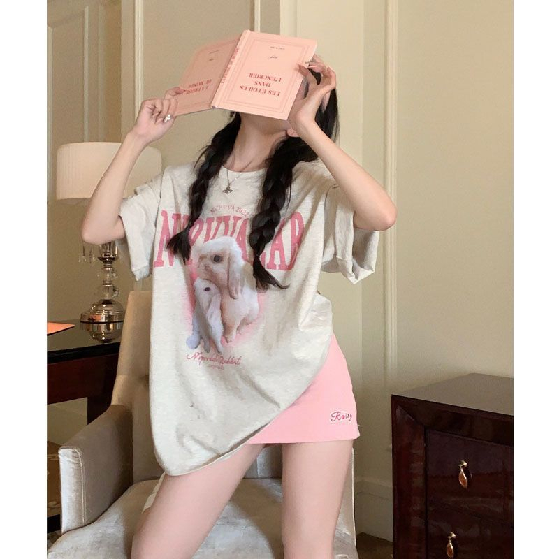 Tiktok Quality Back Bound Cotton Short Sleeve T-shirt Women's 2024 Summer Large Loose Top Print