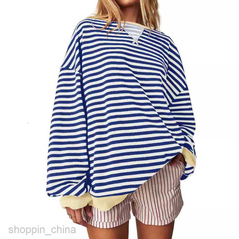 Women Hoodies Sweatshirts Leisure minimalist striped embroidered patchwork with color round neck pullover hoodie long sleeved women's hoodie Woma