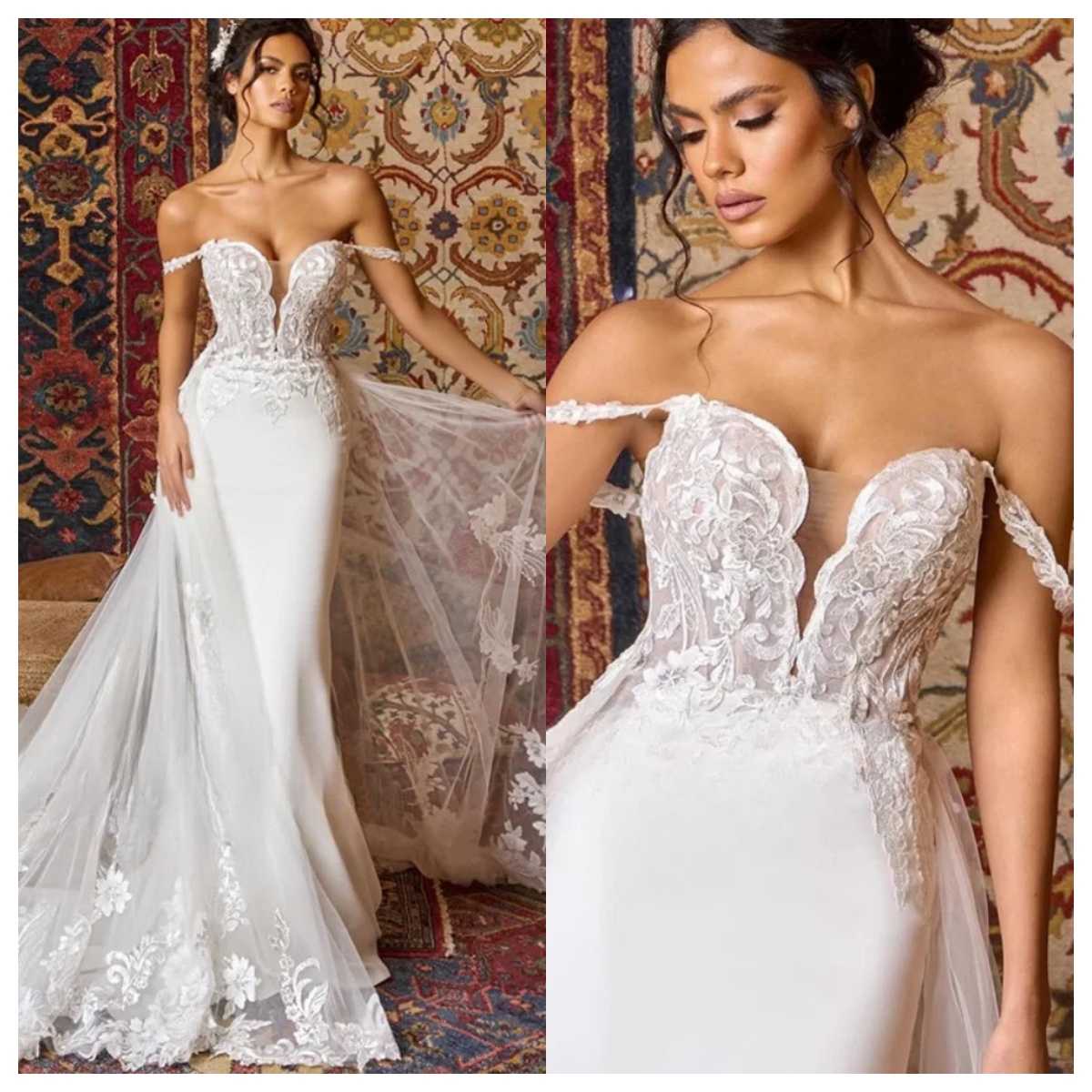 Fashion Mermaid Wedding Dresses Sweetheart Off Shoulder Backless Bridal Gown Appliques Detachable Train Dress Custom Made