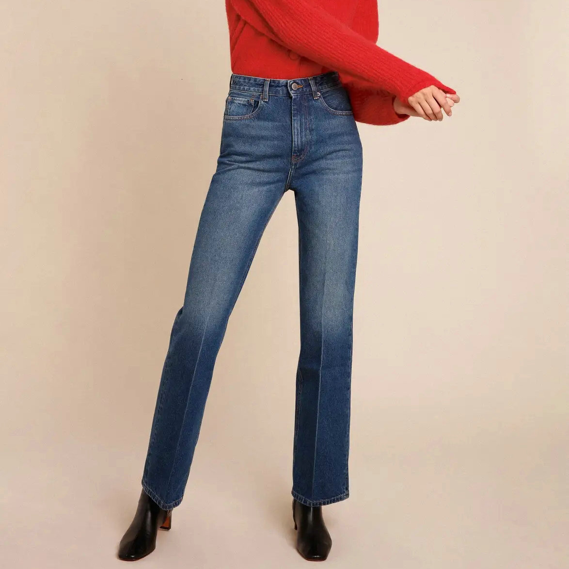 537 Autumn/winter New 2022 Deep Blue Jeans, Pants, Women's Versatile Look, Slim Fit, High Waist, Small Straight Tube College Style Overalls Half 