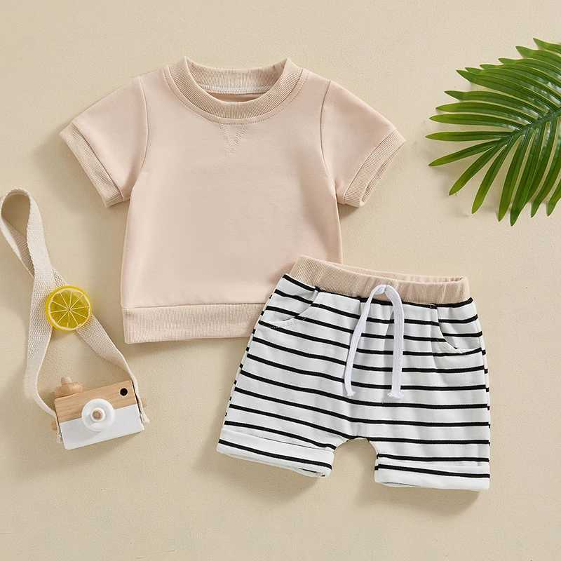 Clothing Sets 2024-03-18 Lioraitiin 0-3Y Toddler Baby Boys Shorts Set Short Sleeve Crew Neck T-shirt with Striped Shorts Summer Outfit
