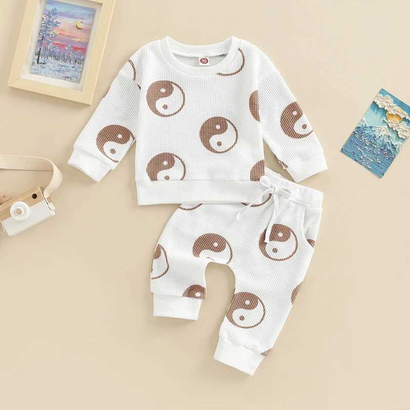 Clothing Sets 2022-08-23 Lioraitiin Baby Pants Suit Long Sleeve Round Neck Shirt + Drstring Trousers with Pockets for Boy Girl
