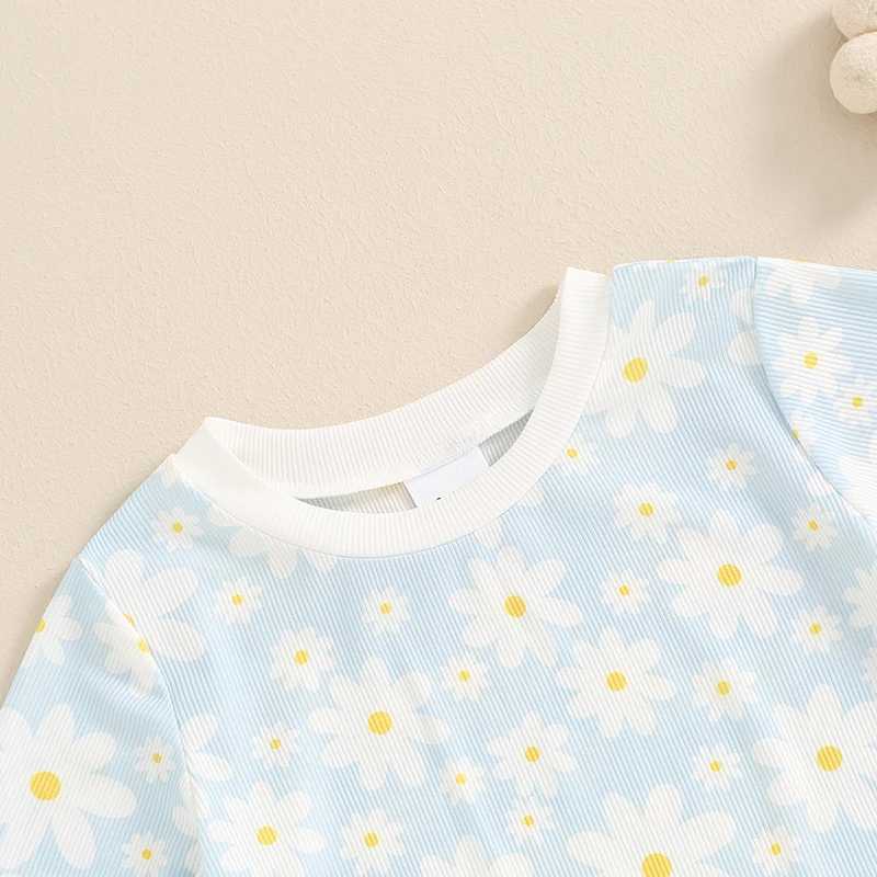 Clothing Sets 2024-04-06 Lioraitiin 6M-4Y Baby Girls Summer Shorts Sets Short Sleeve Crewneck Daisy Print Tops Shorts Sets 2PCS