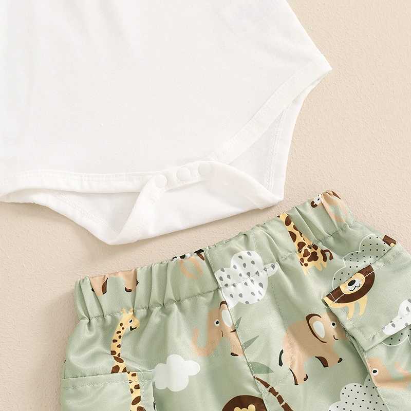 Clothing Sets Baby Boy 2 Piece Summer Set Animal Print Lapel Neck Short Sleeve Romper Elastic Waist Cargo Shorts Infant Toddler Clothes Set