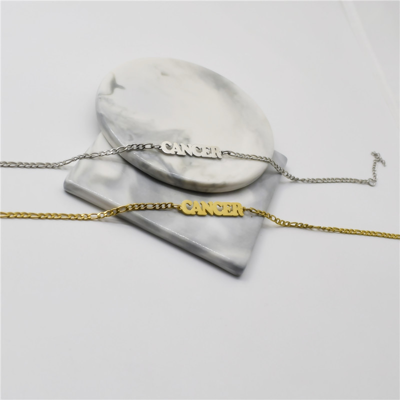 12 Zodiac Sign Anklet Chain Bracelet Gold Chain Stainless Steel English Initial Charm Foot Chain Cuff Women Girl Summer Fashion Jewelry